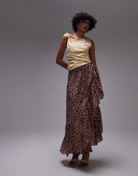 & Other Stories & Other Stories chiffon tiered maxi skirt with asymmetric hem in leopard print-Brown