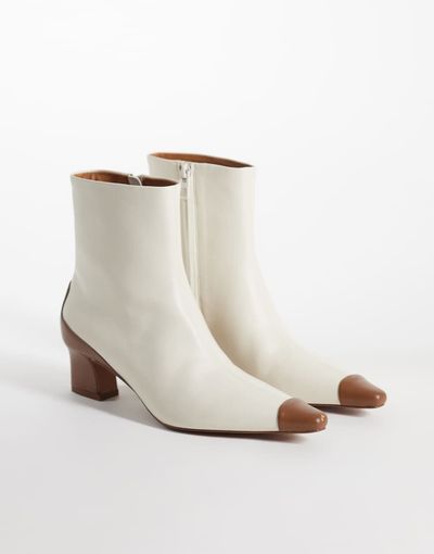 & Other Stories & Other Stories chunky heeled leather ankle boots with brown contrast in off white
