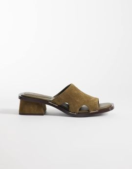 & Other Stories & Other Stories chunky heeled suede mules in olive green