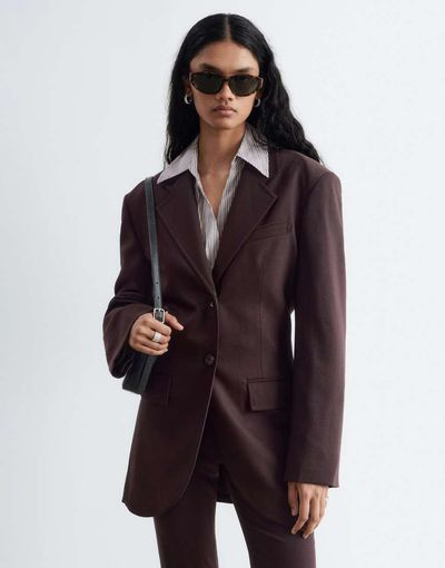 & Other Stories Cinched Waist Wool Look Blazer In Chocolate Brown