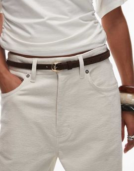 & Other Stories & Other Stories circle buckle thin belt in dark brown suede