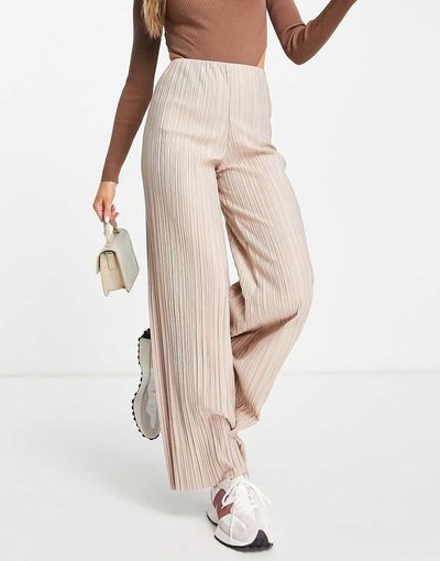 & Other Stories & Other Stories co-ord plisse trousers in beige - STONE-Neutral