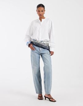 & Other Stories & Other Stories collarless poplin shirt with volume sleeves in white