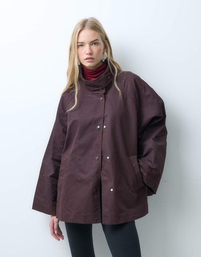 & Other Stories & Other Stories cotton blend funnel neck short trench coat in chocolate brown