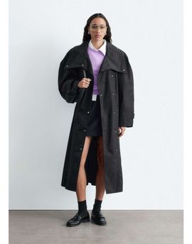 & Other Stories & Other Stories cotton blend trench coat with structured shoulder and funnel neck in black