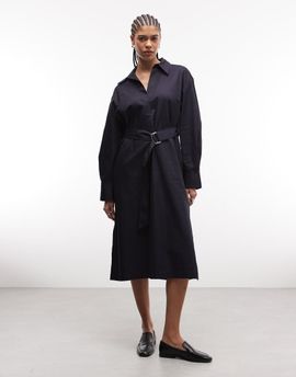 & Other Stories & Other Stories cotton midi shirt dress with belt in dark blue-Navy