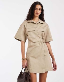 & Other Stories & Other Stories cotton utility wrap mini dress in beige-Neutral