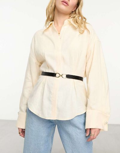 & Other Stories & Other Stories croc effect slim leather belt in black