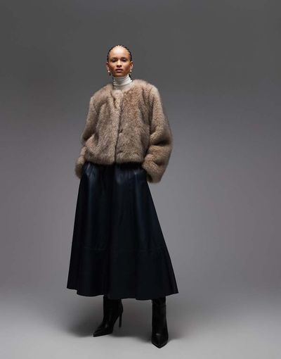 & Other Stories & Other Stories cropped faux fur jacket in beige-Neutral