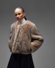 & Other Stories & Other Stories cropped faux fur jacket in beige-Neutral - 3