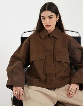 & Other Stories & Other Stories cropped washed cotton utility jacket in brown