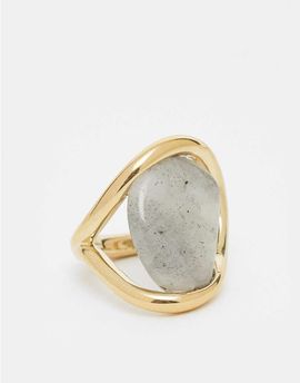 & Other Stories & Other Stories dark khaki green stone swirl ring in gold