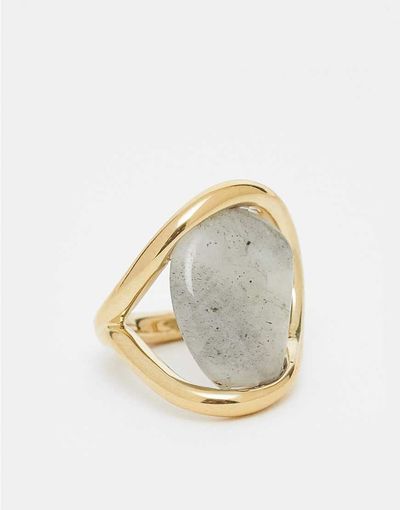 & Other Stories & Other Stories dark khaki green stone swirl ring in gold