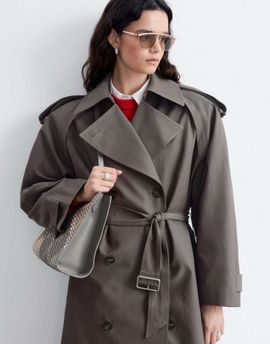 & Other Stories & Other Stories double breasted belted trench coat in taupe-Brown