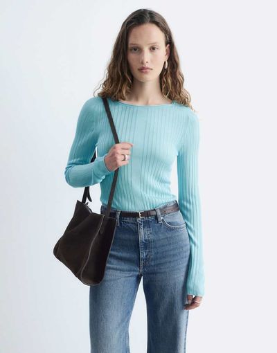 & Other Stories & Other Stories fine rib knit top in aqua blue