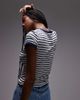 & Other Stories & Other Stories fitted jersey t-shirt with cap sleeves in blue stripes with embroidered placement-Multi - 4