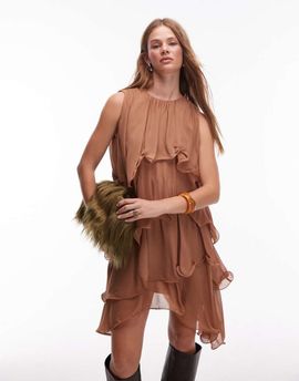 & Other Stories & Other Stories floaty chiffon mini dress in mocha brown