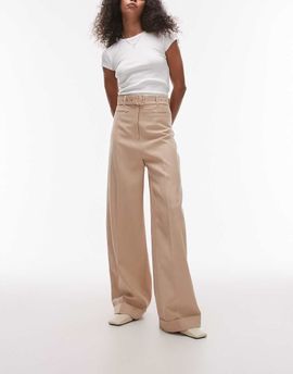 & Other Stories & Other Stories fluid wide leg pants with eyelet belt in beige-Neutral