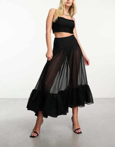& Other Stories & Other Stories full maxi skirt with tiered hem in black