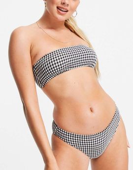 & Other Stories & Other Stories gingham print bikini bottoms in black and white