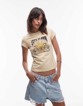 & Other Stories & Other Stories graphic cap sleeve t-shirt in buttermilk yellow