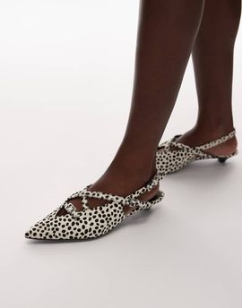 & Other Stories & Other Stories hairy real leather slingback kitten heels in white dalmatian print-Multi