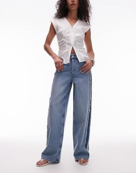 & Other Stories & Other Stories high rise wide denim jeans with fray detail in lightwash blue