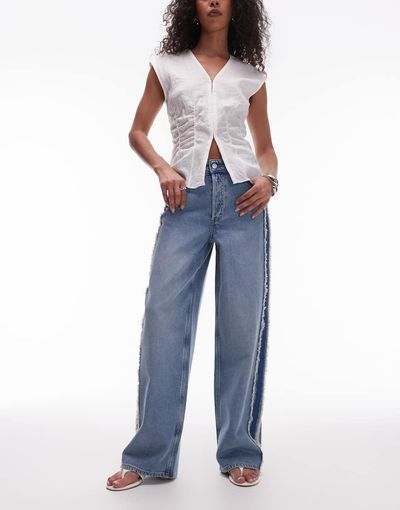 & Other Stories & Other Stories high rise wide denim jeans with fray detail in lightwash blue