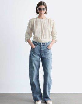 & Other Stories & Other Stories high waist wide leg jeans with hemmed cuffs in mid blue wash