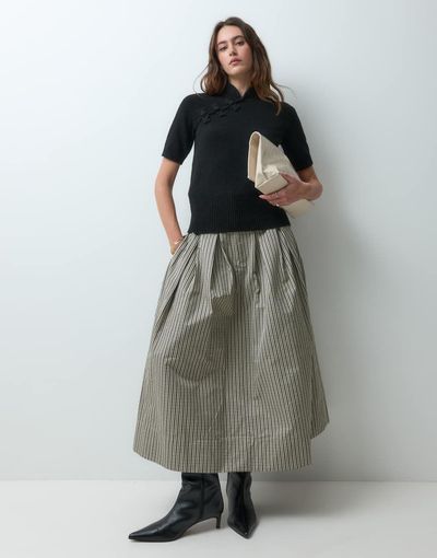 & Other Stories & Other Stories high waisted cotton rich midi skirt with belt loops in gray check