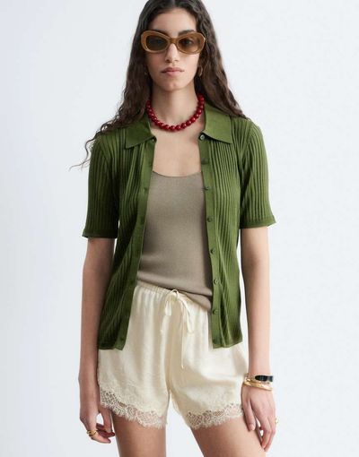 & Other Stories & Other Stories jacquard satin shorts with lace trim in butter yellow
