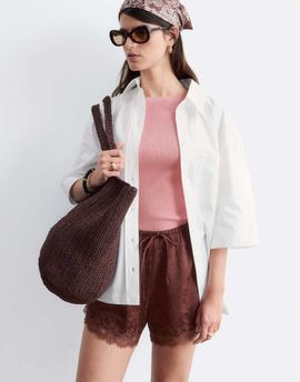 & Other Stories & Other Stories jacquard satin shorts with lace trim in dark brown