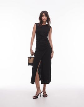 & Other Stories & Other Stories jersey midaxi dress with drape detail and asymmetric wrap front in black