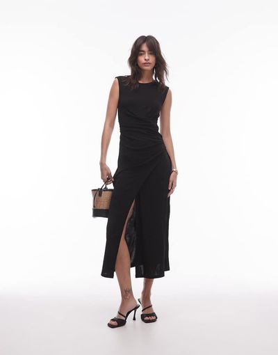 & Other Stories & Other Stories jersey midaxi dress with drape detail and asymmetric wrap front in black