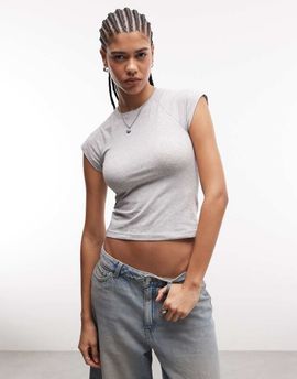 & Other Stories & Other Stories jersey slim fit crew neck top with cap sleeves in gray