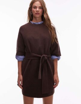 & Other Stories & Other Stories knit belted mini dress with wide sleeves in brown