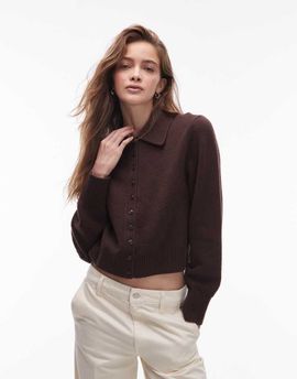 & Other Stories & Other Stories knit cardigan with collar and button front in brown