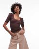 & Other Stories & Other Stories knit mixed rib top with scoop neck and puff sleeves in brown - 1