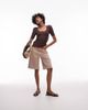 & Other Stories & Other Stories knit mixed rib top with scoop neck and puff sleeves in brown - 2
