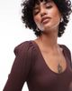 & Other Stories & Other Stories knit mixed rib top with scoop neck and puff sleeves in brown - 4