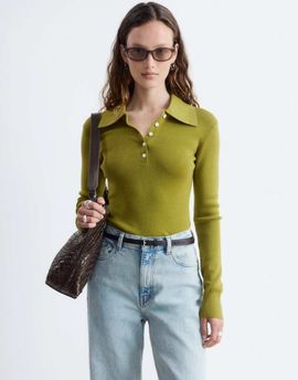 & Other Stories & Other Stories knit polo sweater in green