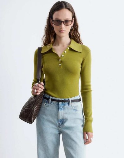 & Other Stories & Other Stories knit polo sweater in green