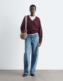 & Other Stories & Other Stories knit v-neck sweater in burgundy red
