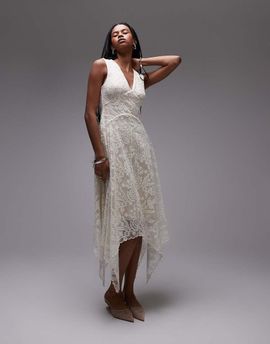 & Other Stories & Other Stories lace midaxi dress with dropped waist and handkerchief hem in off white