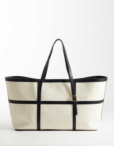& Other Stories & Other Stories large cotton canvas tote bag with leather detail in white