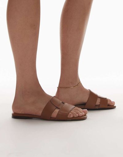 & Other Stories & Other Stories leather flat square block sandals in brown-Neutral