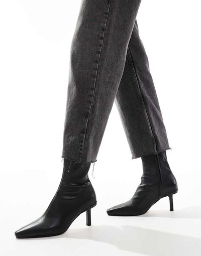 & Other Stories & Other Stories leather heeled ankle boots with pointed toe in black