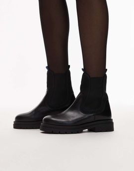 & Other Stories & Other Stories leather high ankle boots with elastic sides and pull tab cuffs in black