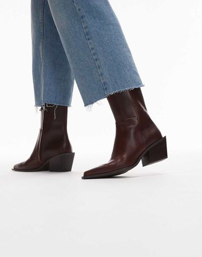 & Other Stories & Other Stories leather pointed heeled boots in brown-Neutral