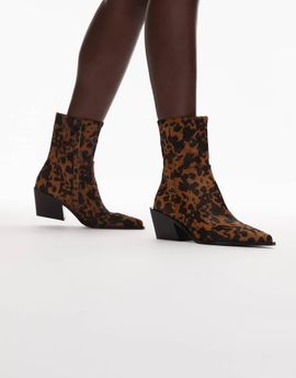 & Other Stories & Other Stories leather pointed heeled boots in brown hairy cow print-Neutral